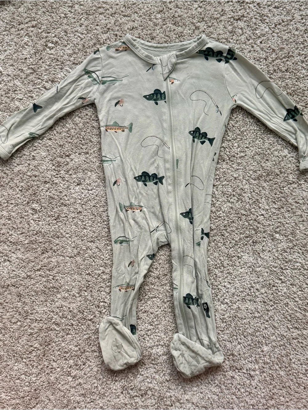 Kyte BABY Light Sage Fish-Print Footed One-Piece